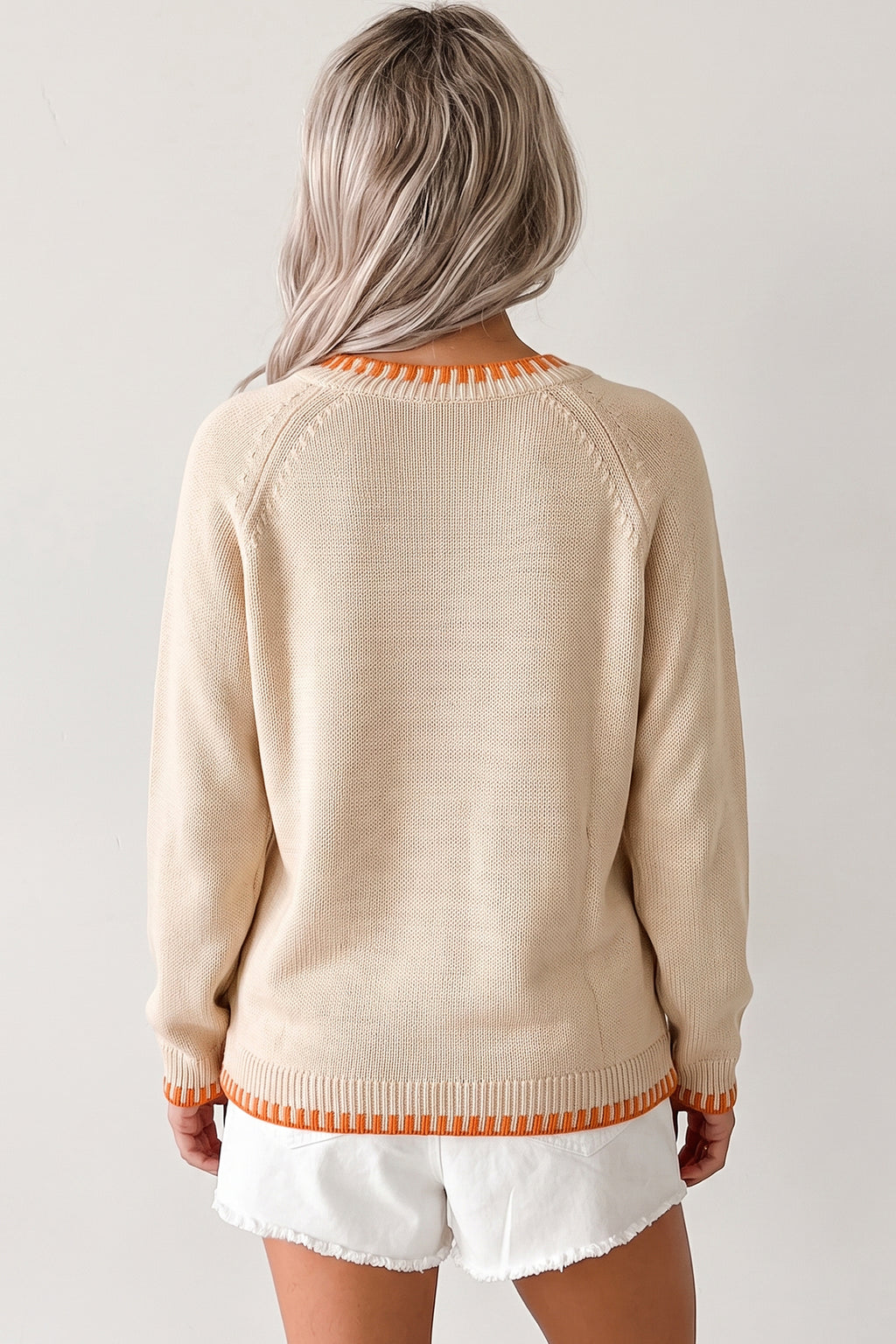 Embroidery Pumpkin Long Sleeve Round Neck Sweater