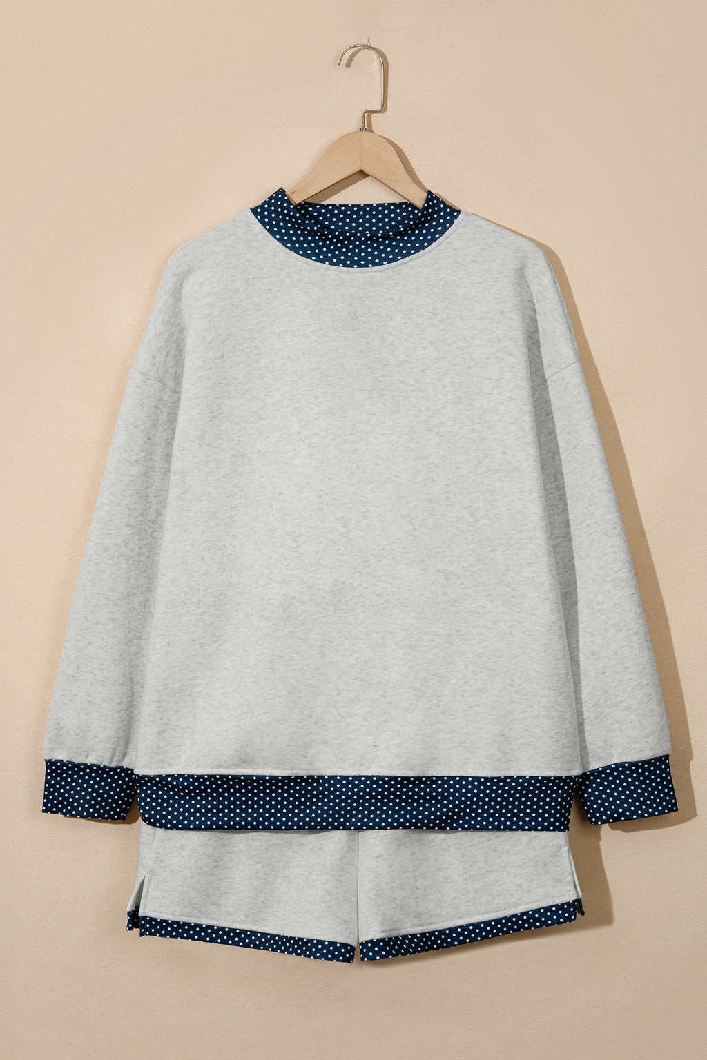 Grey Polka Dot Mock Neck Pullover & Shorts Set