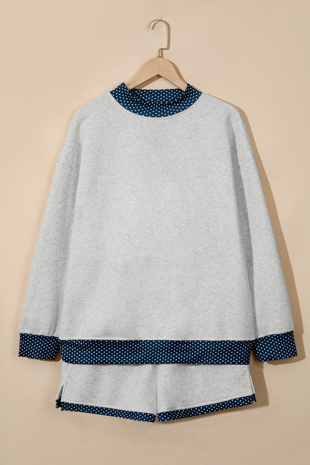 Grey Polka Dot Mock Neck Pullover & Shorts Set