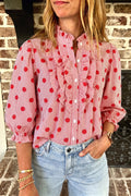 Polka Dot Stripe Ruffle Neck Top