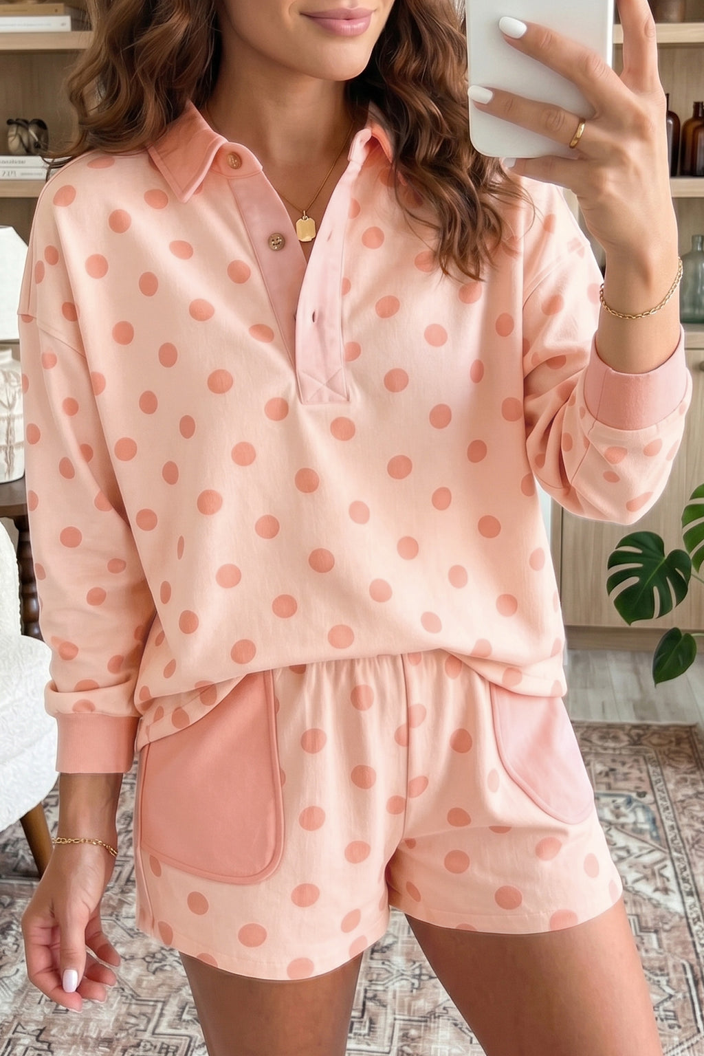 Sweet Pink Polka Dot Polo Shorts Set