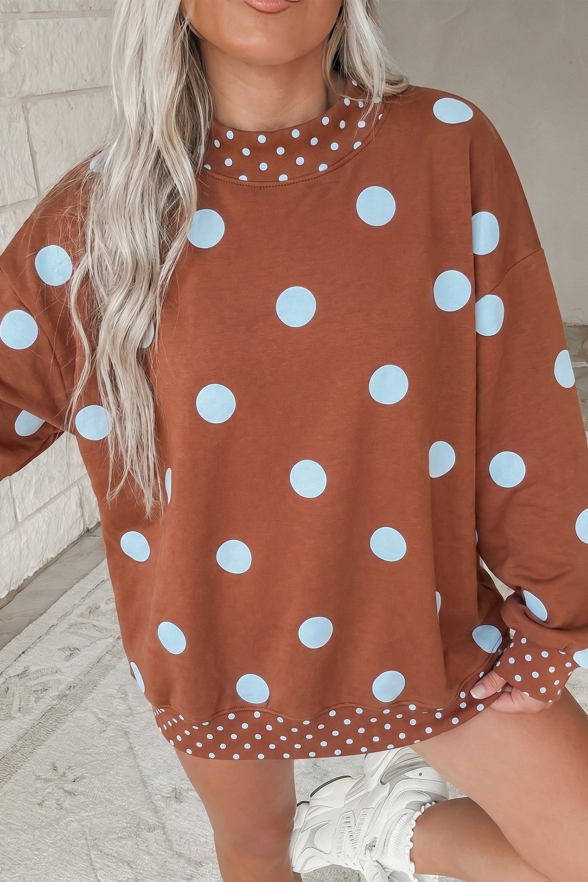 Polka Dot Contrast Trim Oversized Tunic