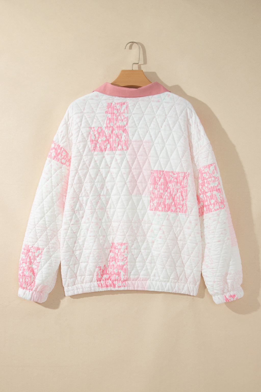 Floral Quilted Half Button Pocketed Pullover