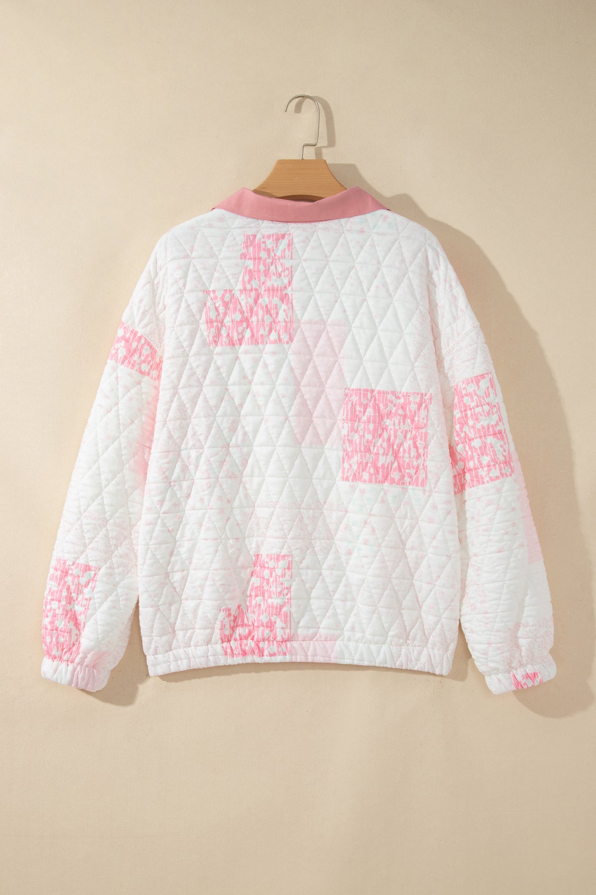 Floral Quilted Half Button Pocketed Pullover