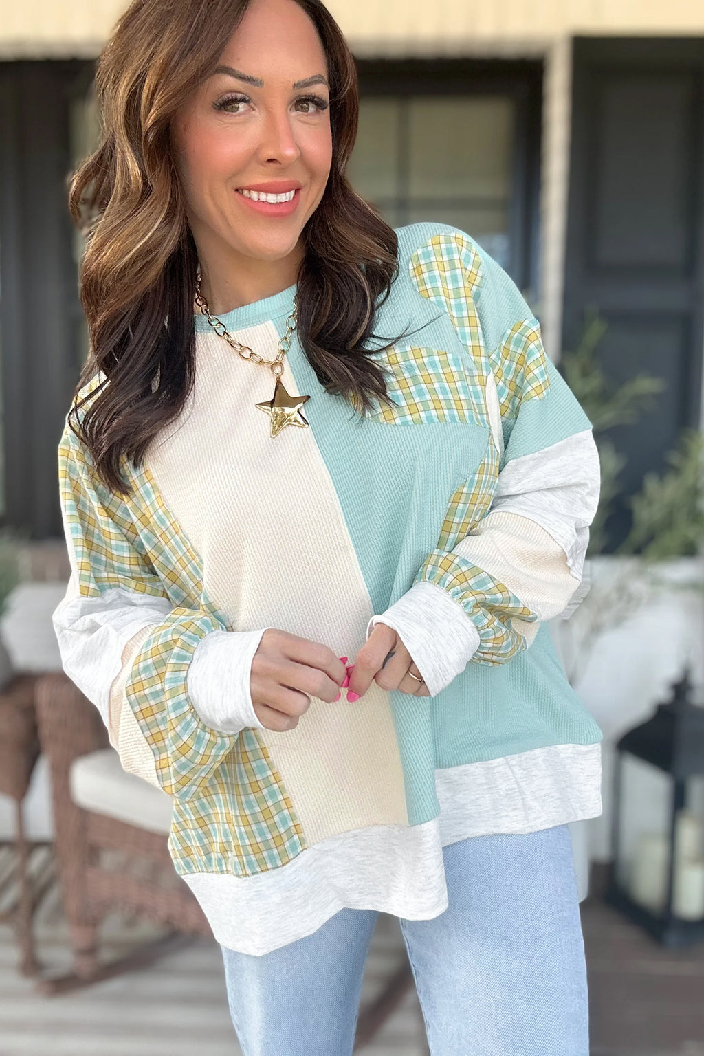Country Blue Patchwork Top