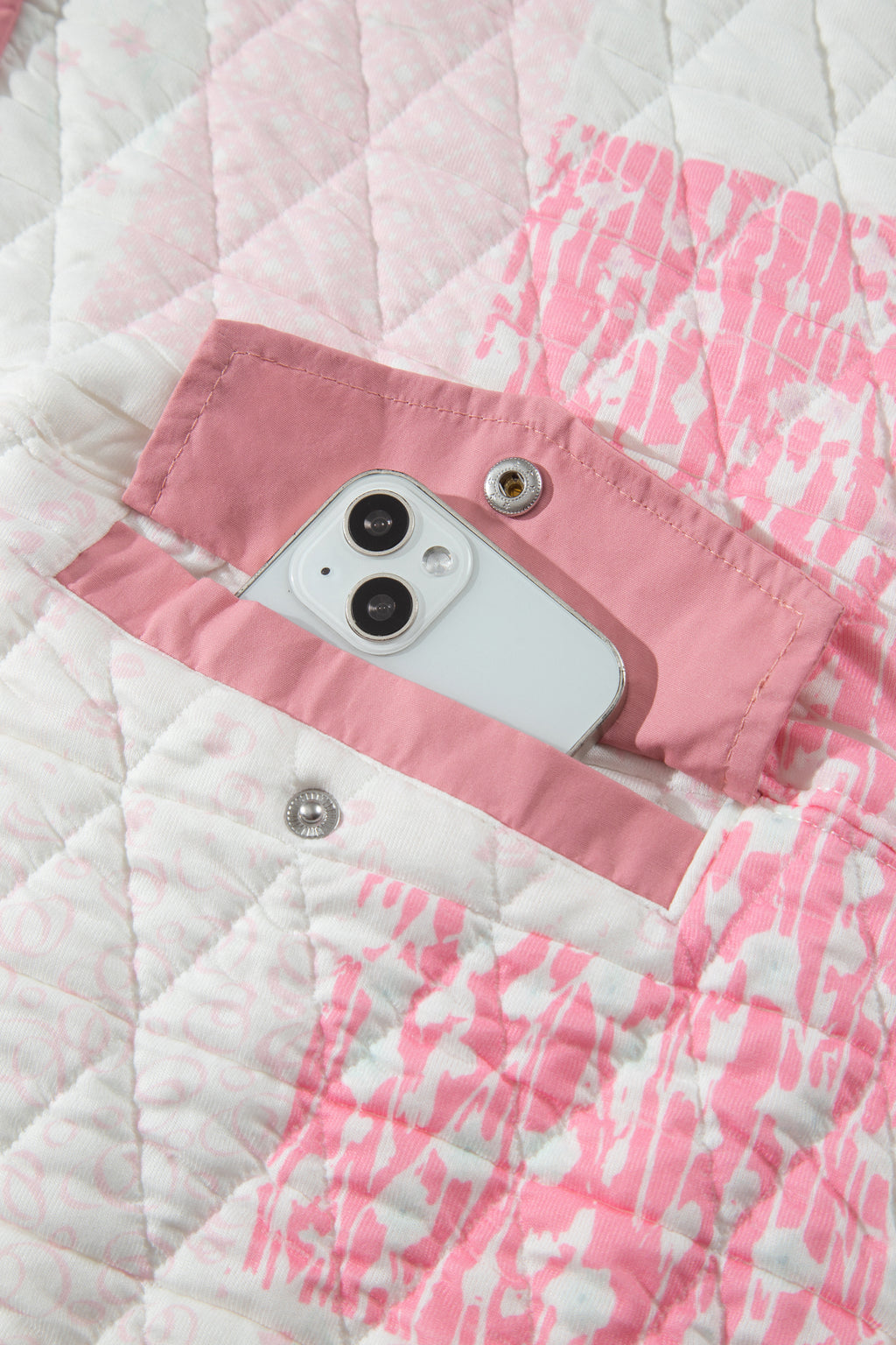 Floral Quilted Half Button Pocketed Pullover