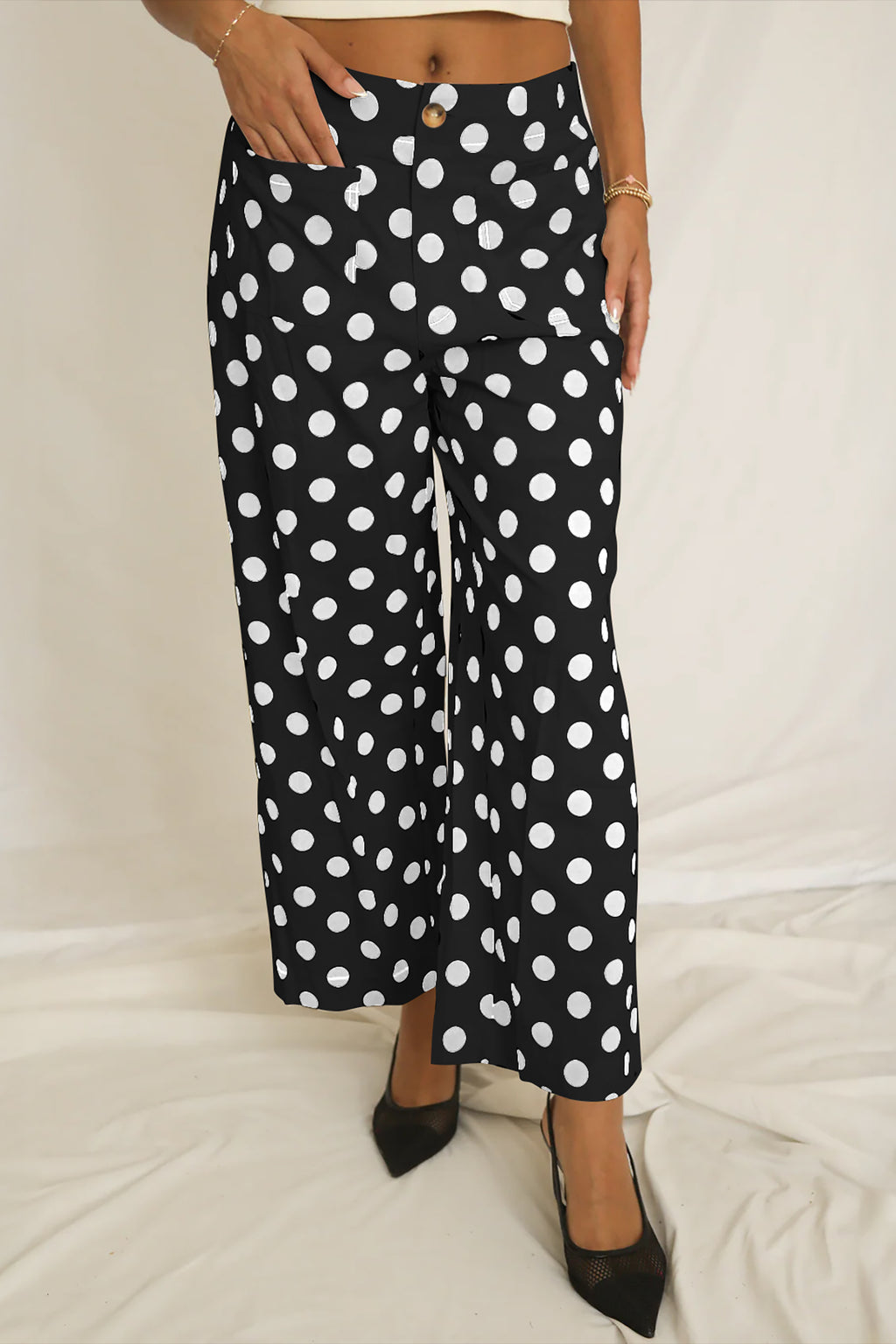 Polka Dot Print Straight Leg Pants