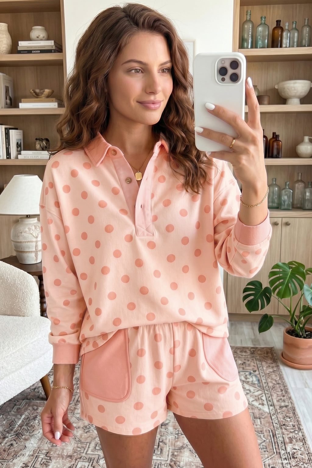 Sweet Pink Polka Dot Polo Shorts Set