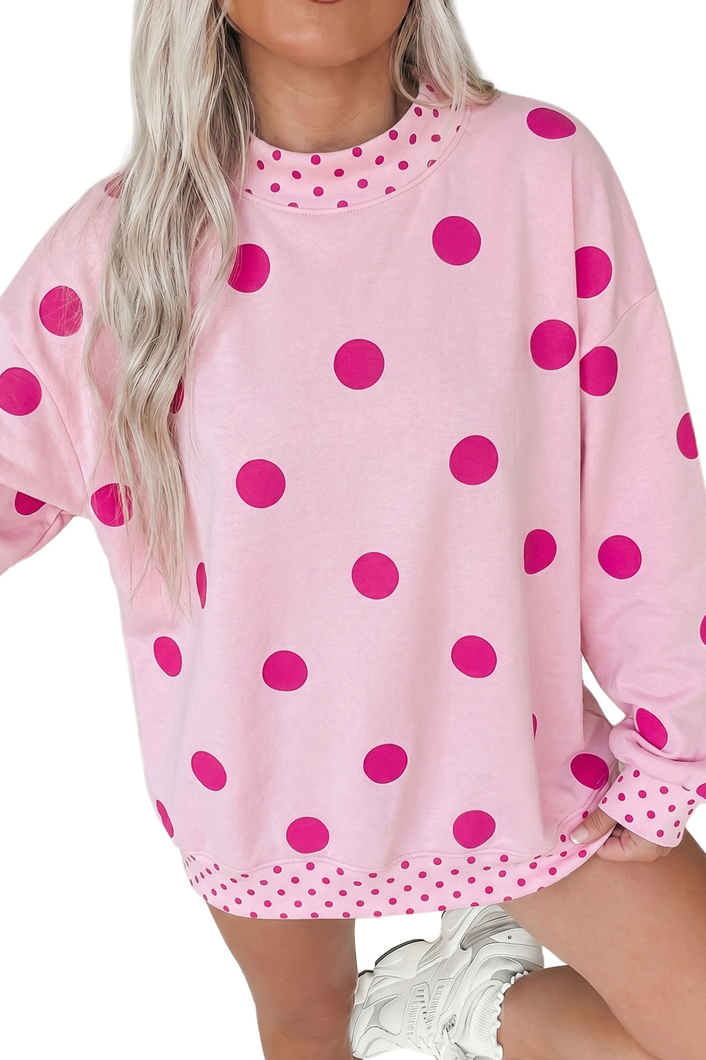 Polka Dot Contrast Trim Oversized Tunic