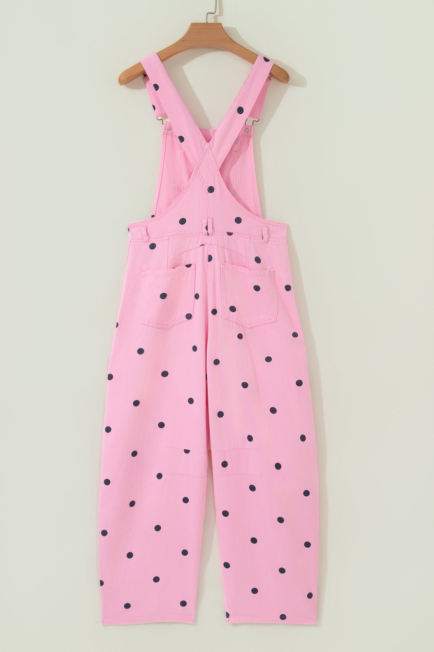 Jet Stream Polka Dot Print Bib Pocket Denim Barrel Overalls Jumpsuit