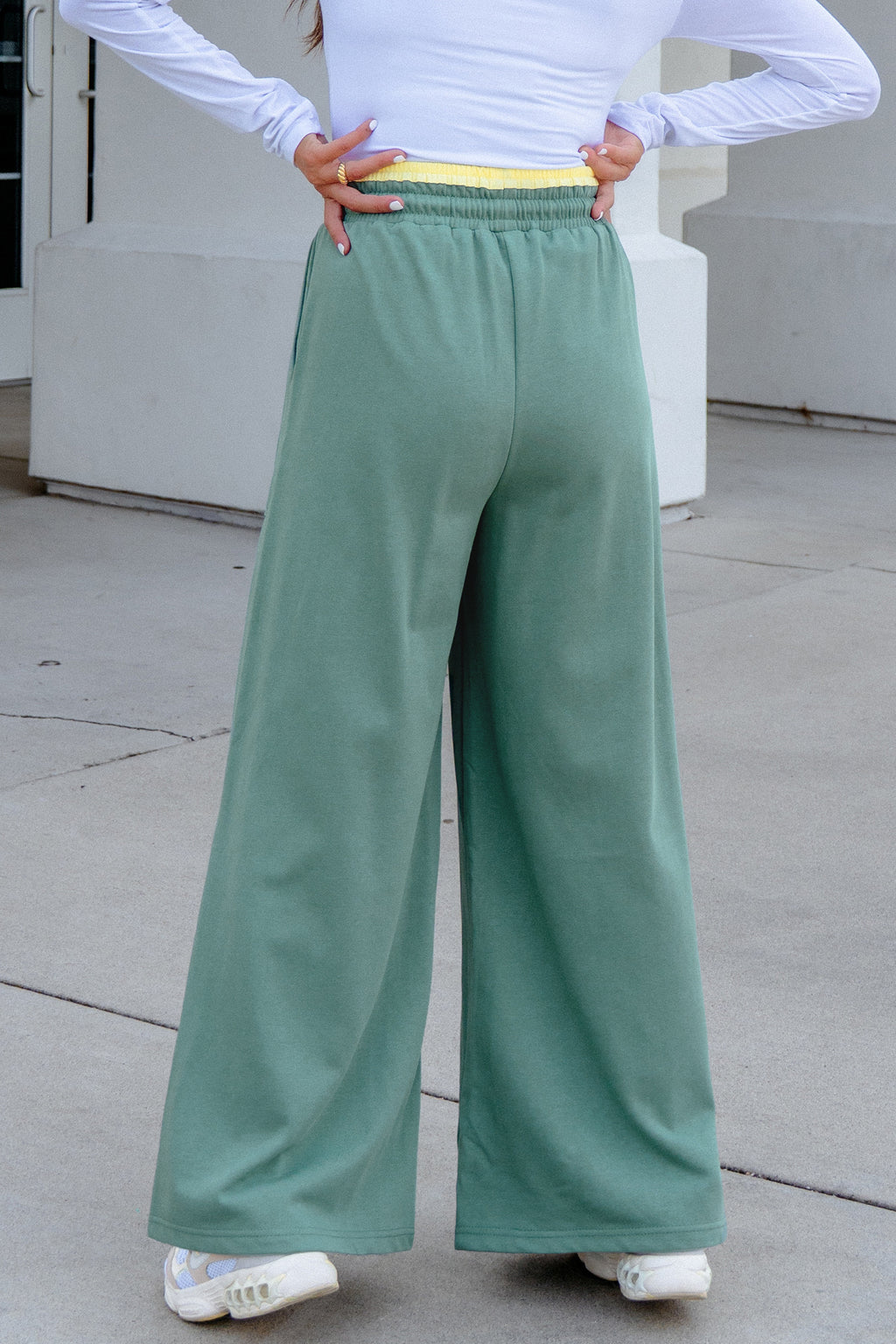 Block Flower Patchwork Drawstring Elastic Waist Wide Leg Pants