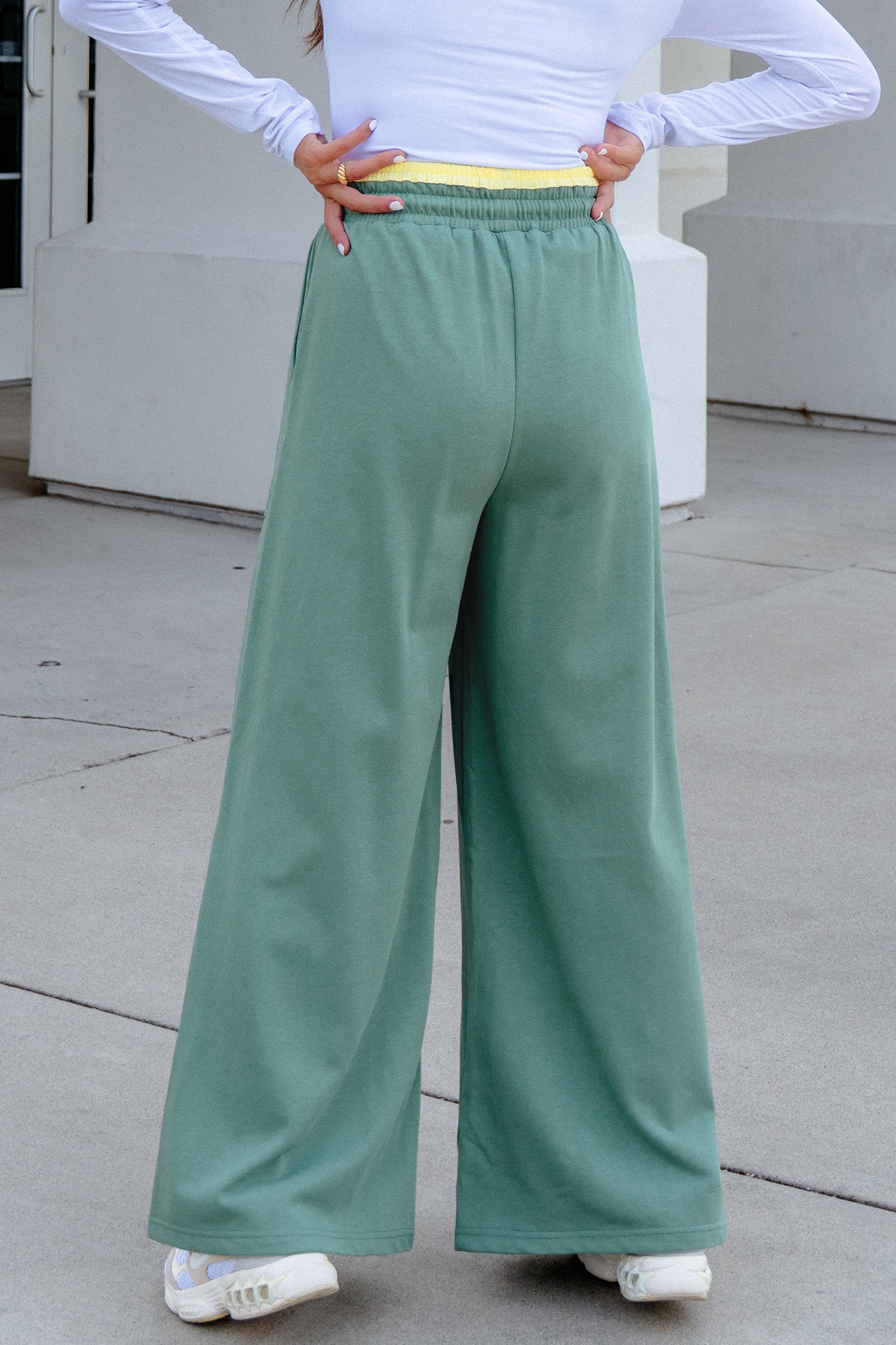 Block Flower Patchwork Drawstring Elastic Waist Wide Leg Pants