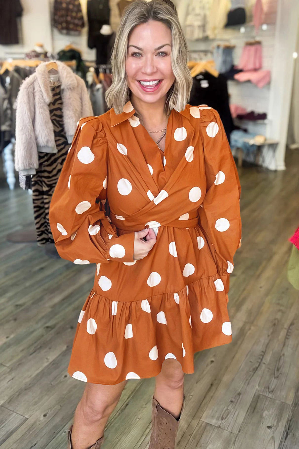 Coffee & Cream Polka Dot Dress