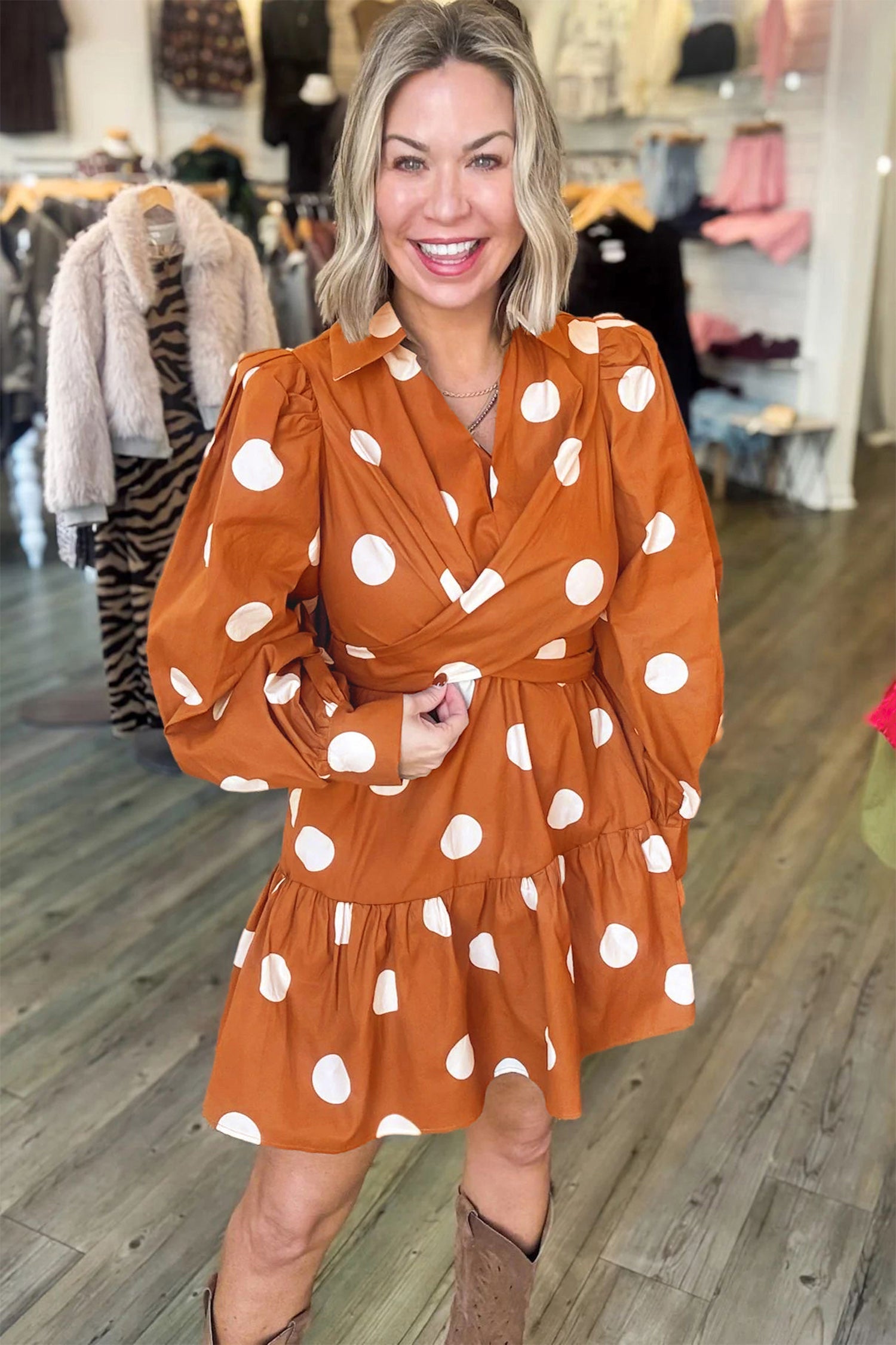 Coffee & Cream Polka Dot Dress