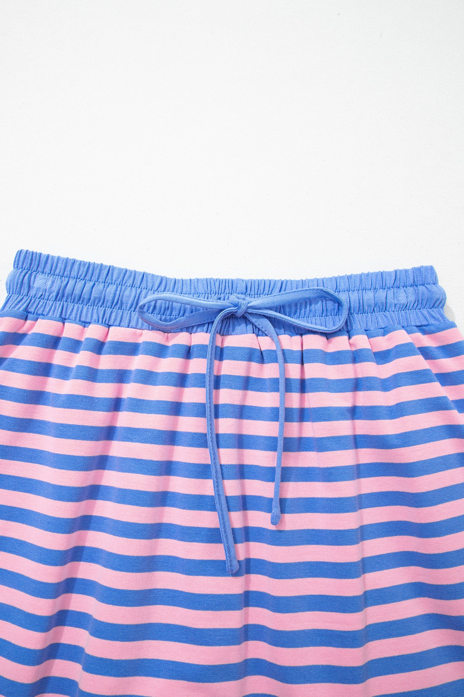 Pink Stripe Relaxed Short Sleeve Top Elastic Waist Drawstring Skort 2pcs Set
