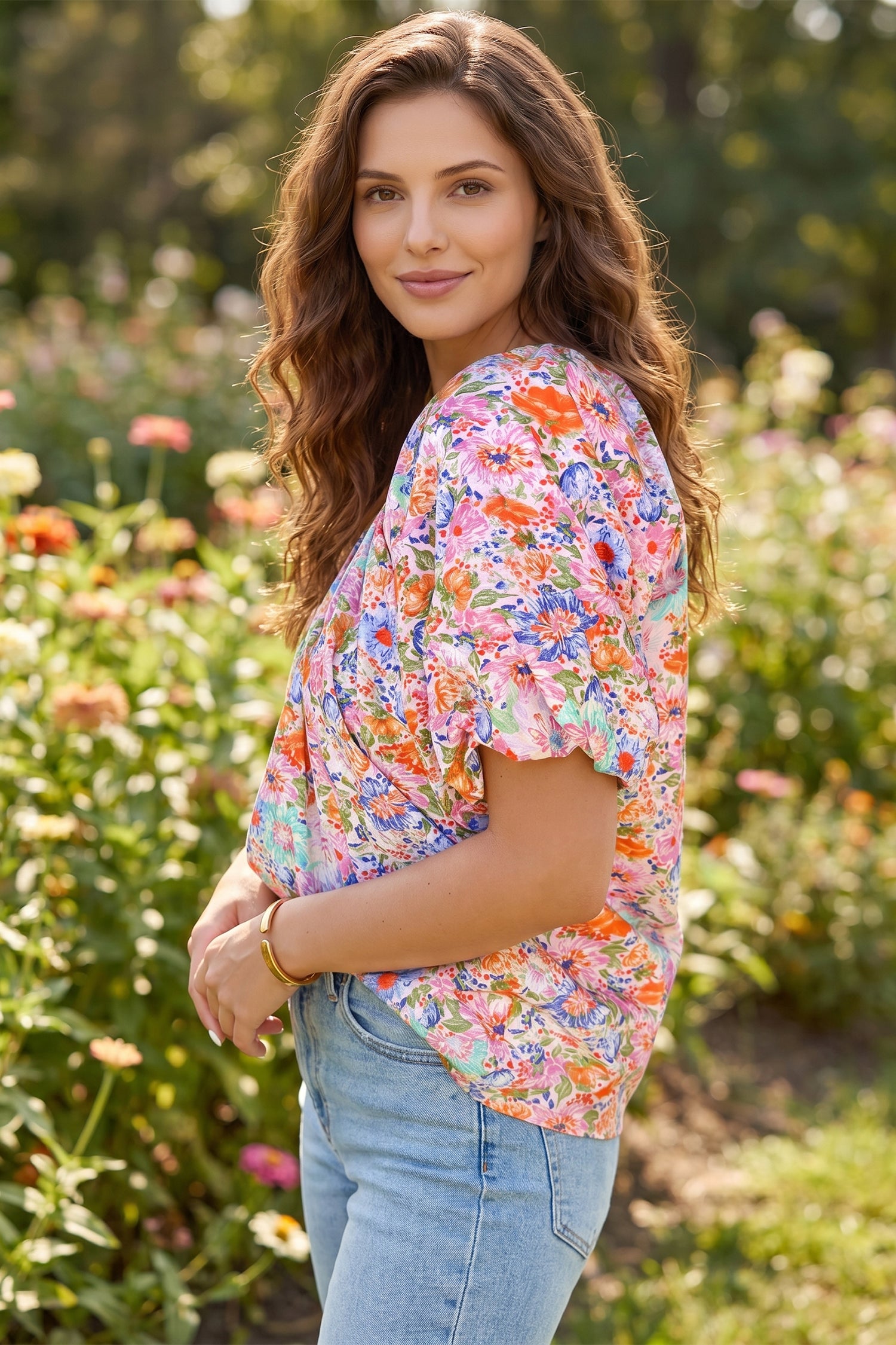 Pink Posy V-Neck Top