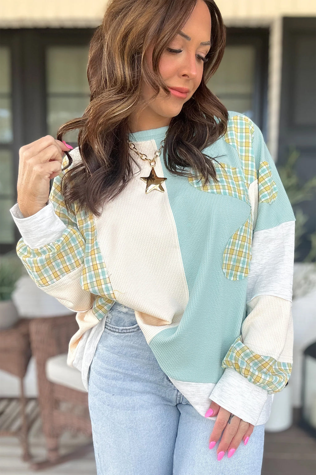 Country Blue Patchwork Top