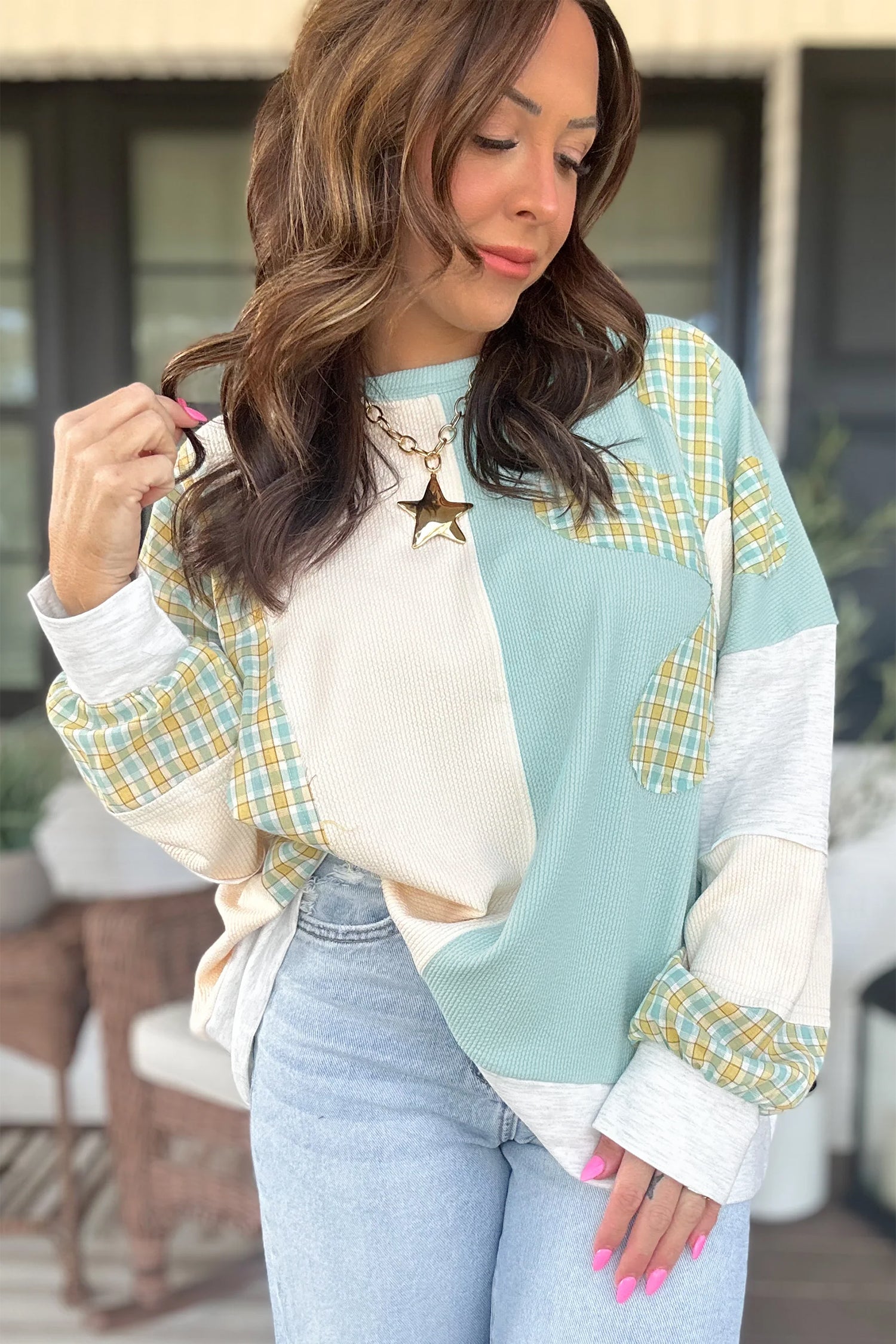 Country Blue Patchwork Top