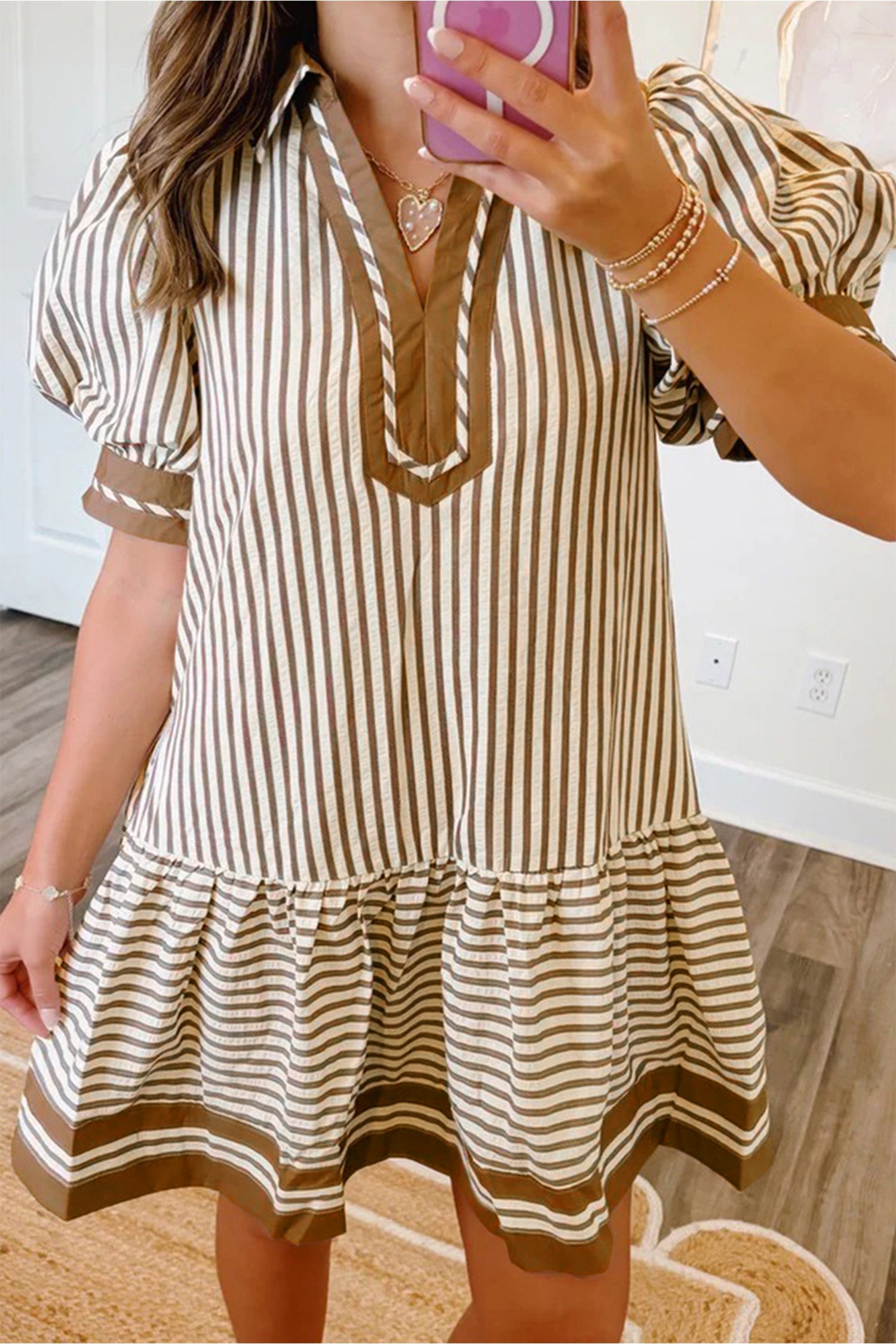 Autumn Stripe Ruffle Dress