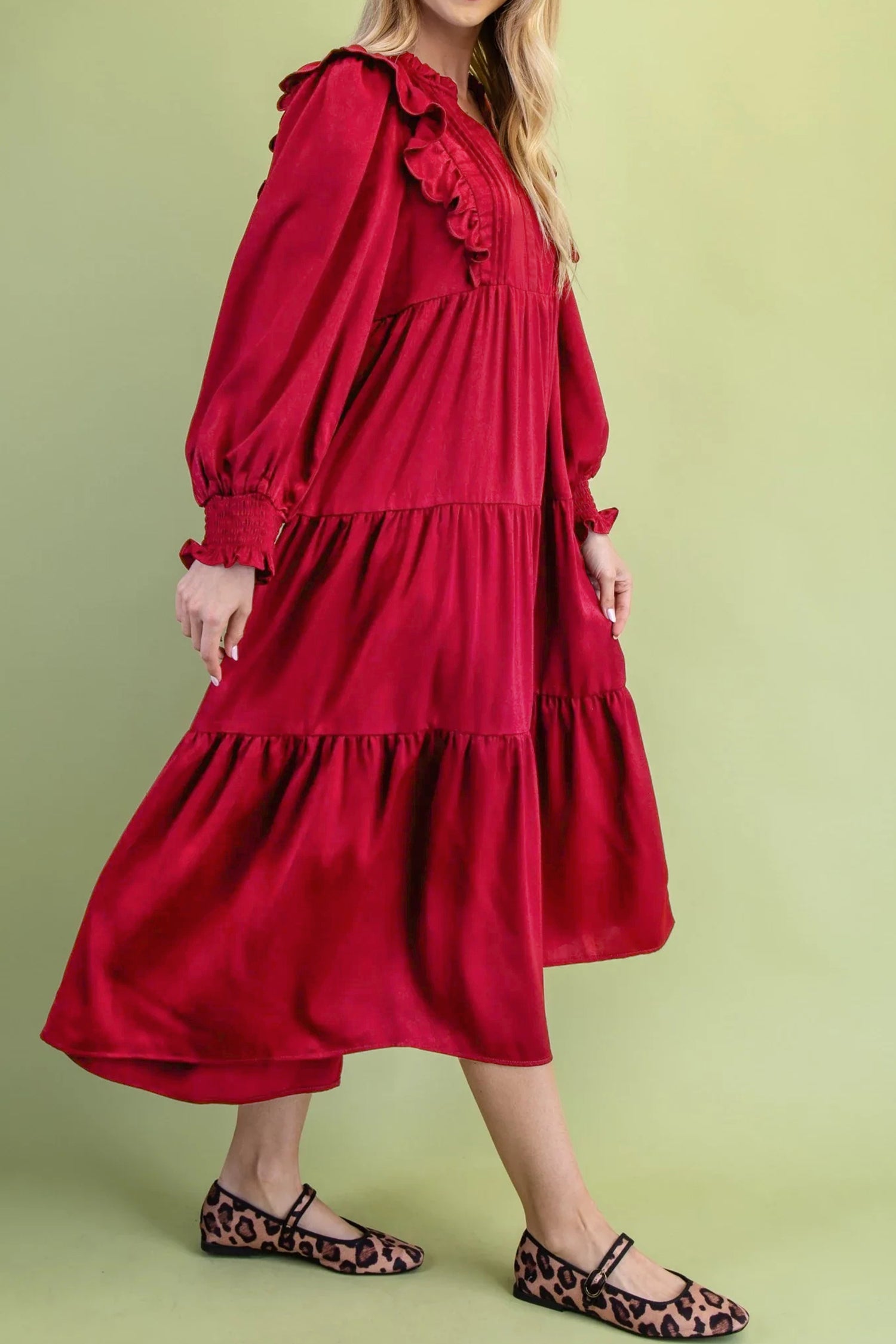 Ruby Ruffle Tiered Midi Dress