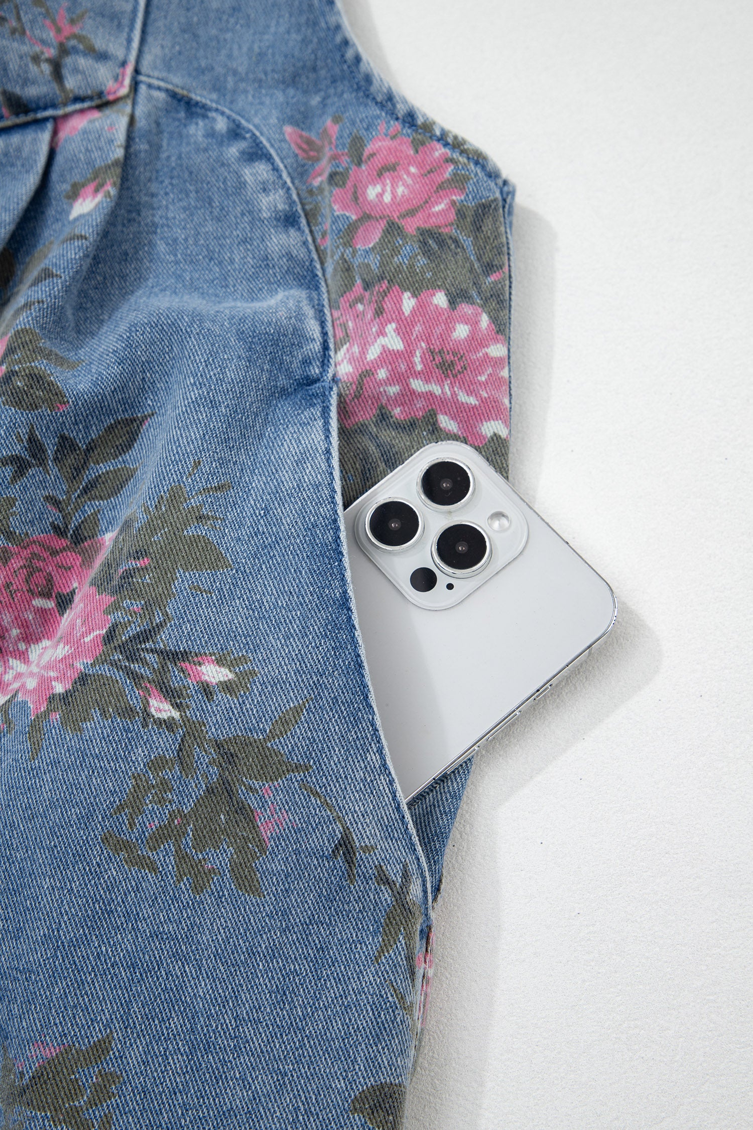Floral Print Denim Shortalls