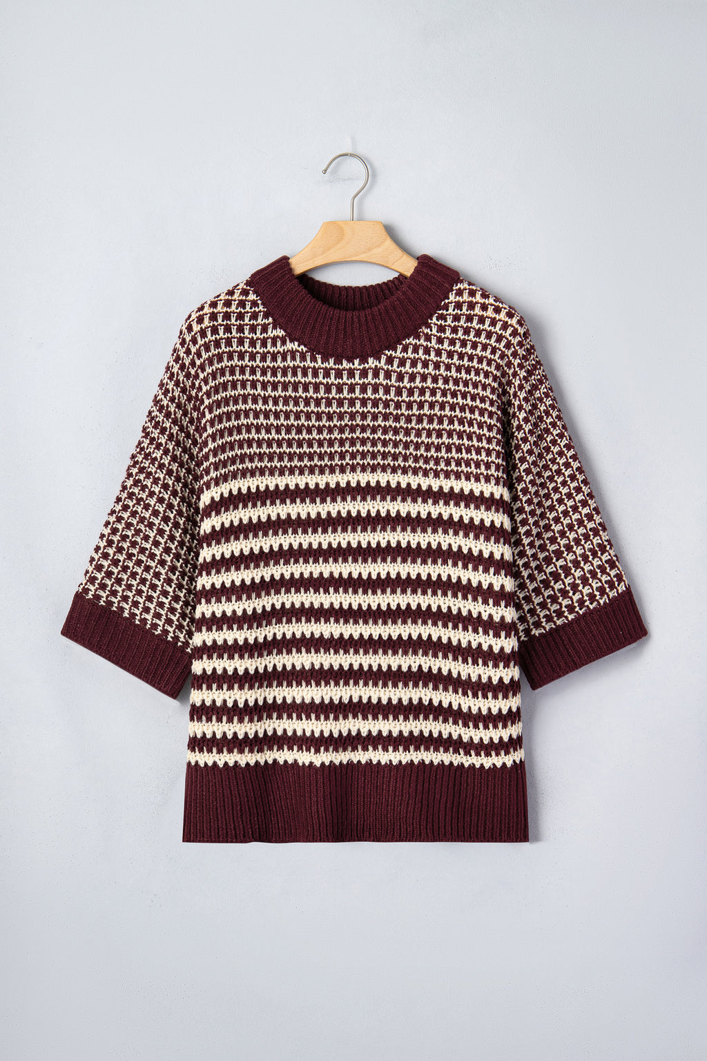 Black Stripe 3/4 Draped Sleeve Slouchy Sweater