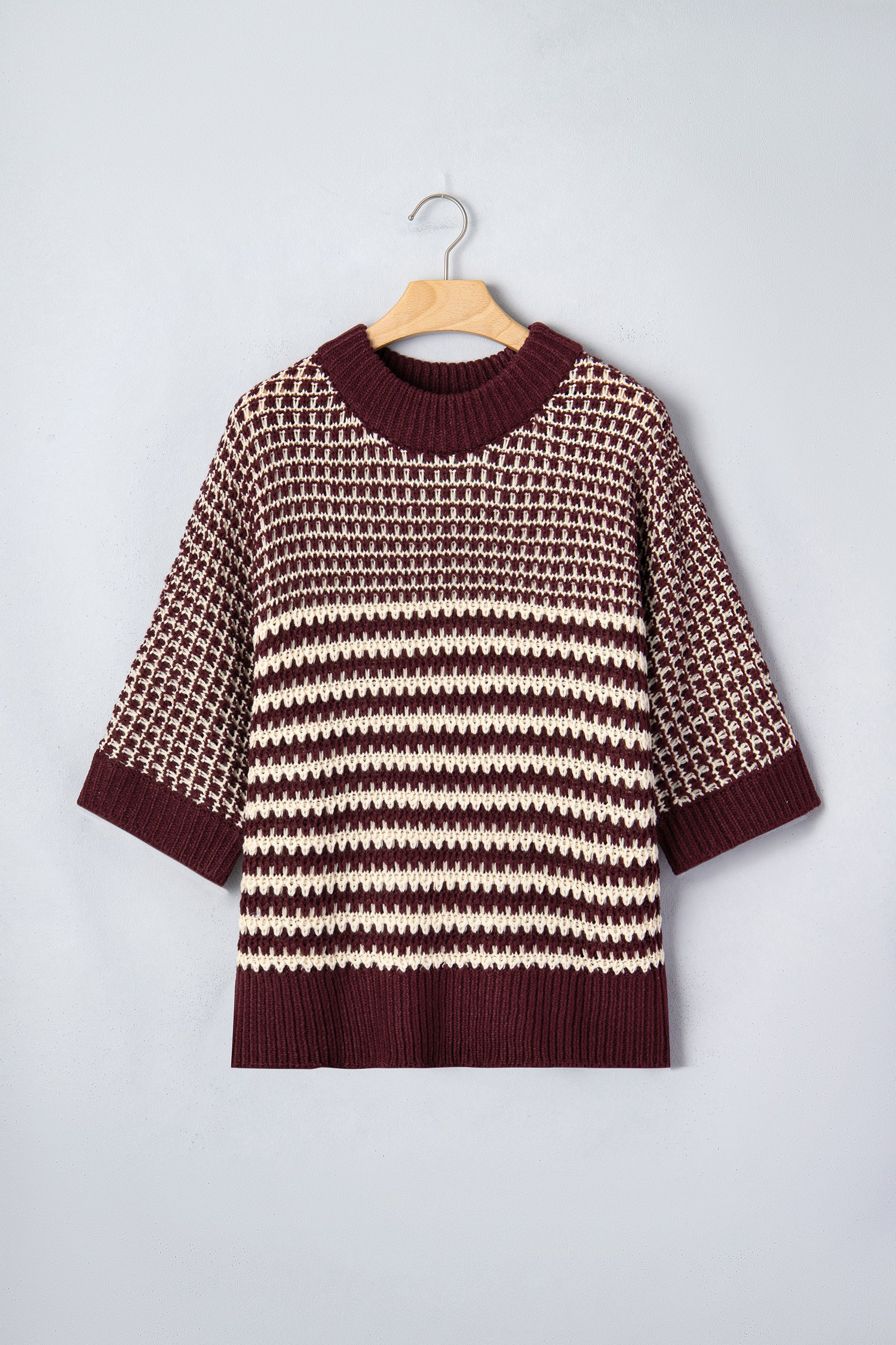 Black Stripe 3/4 Draped Sleeve Slouchy Sweater
