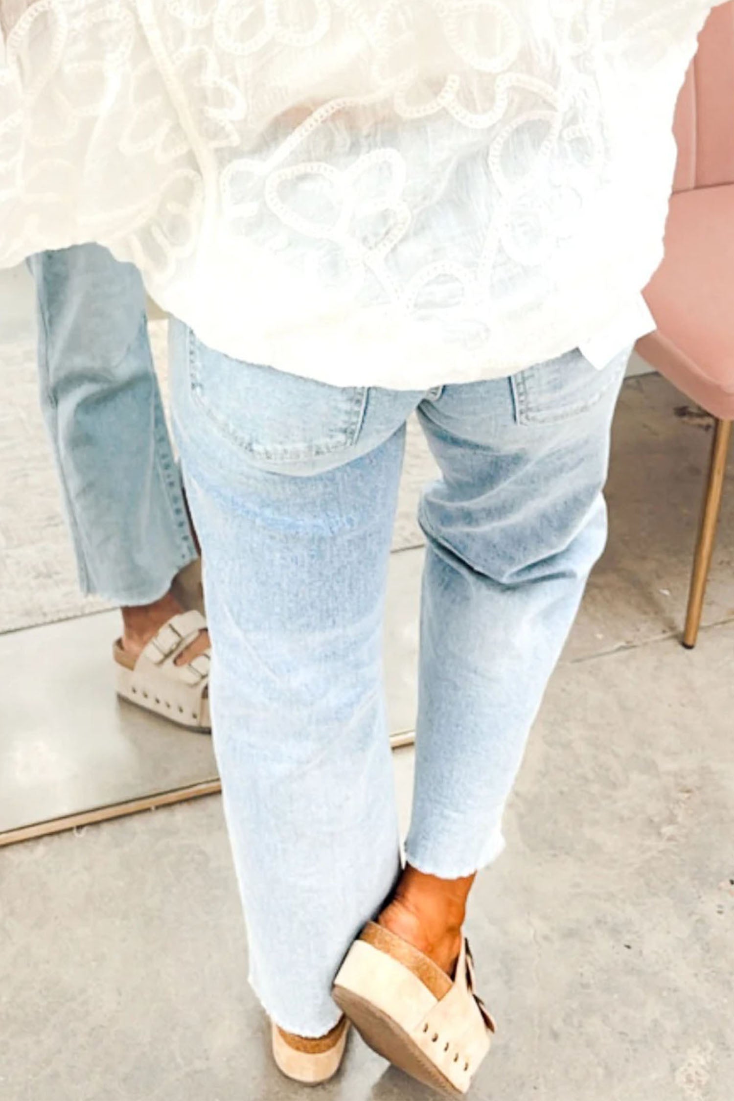 Patched Football Raw Hem Jeans