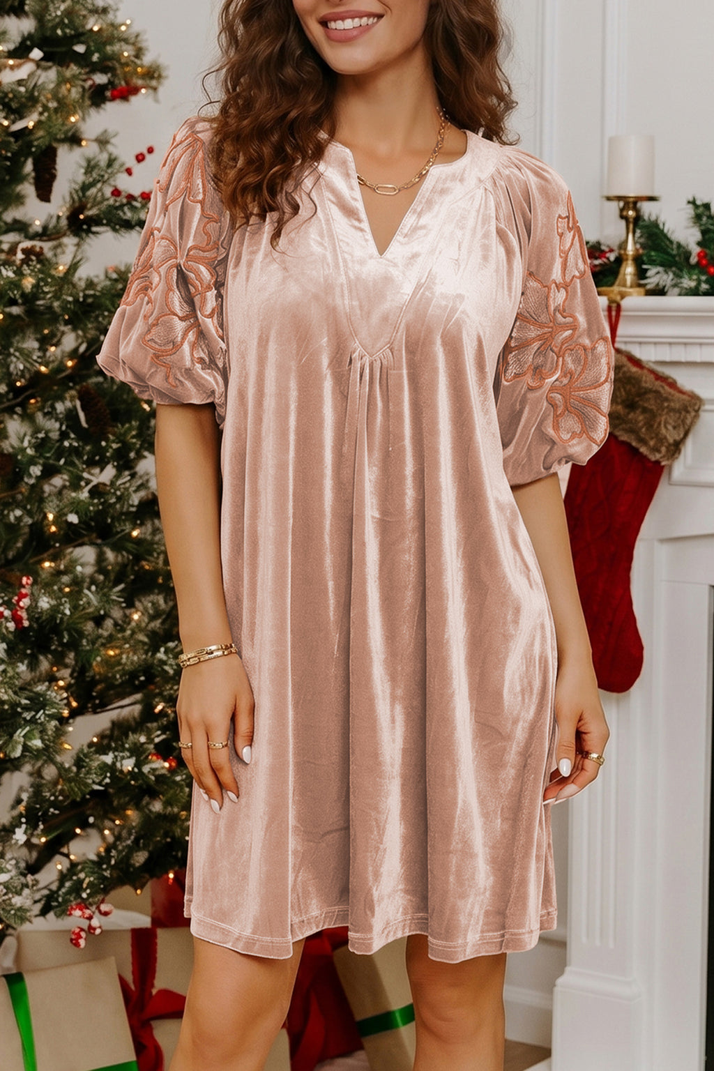 Champagne Velvet Mini Dress