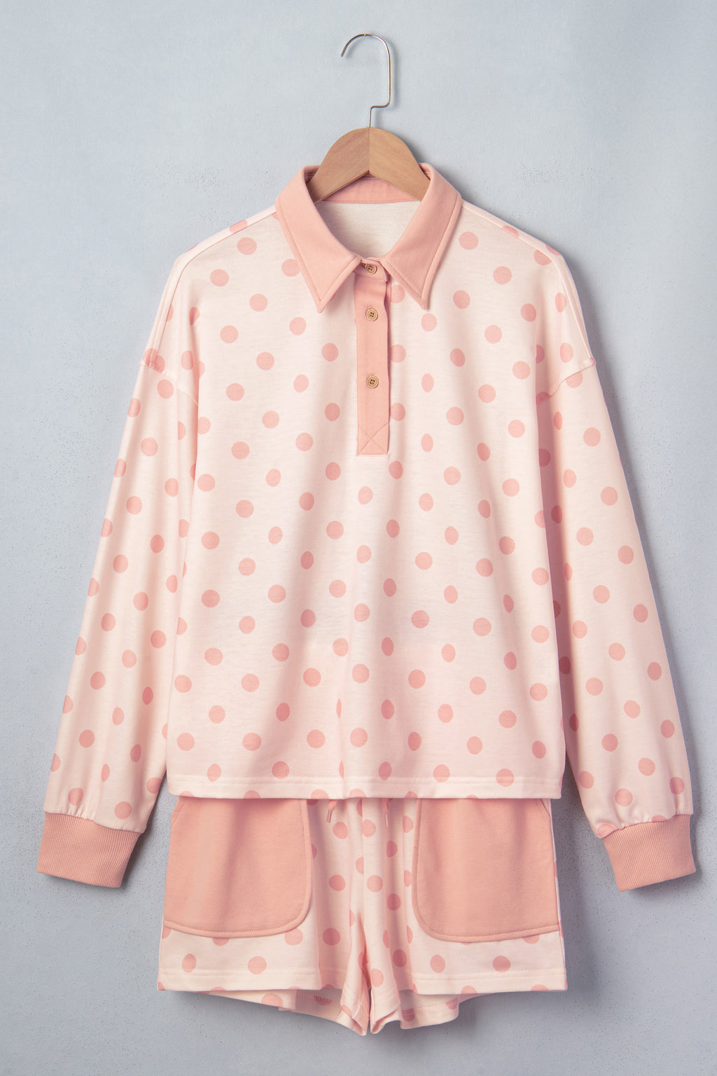 Sweet Pink Polka Dot Polo Shorts Set