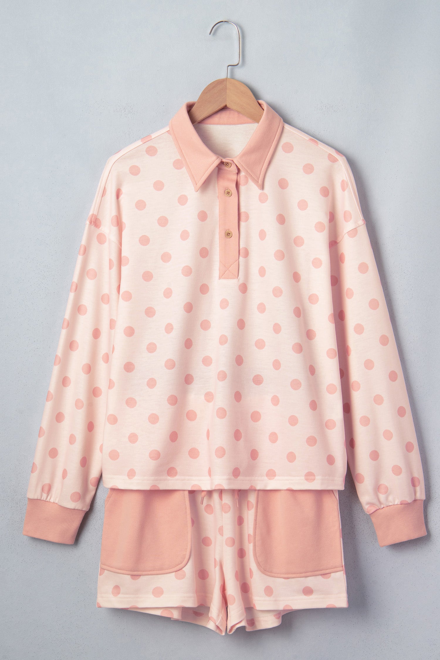 Sweet Pink Polka Dot Polo Shorts Set