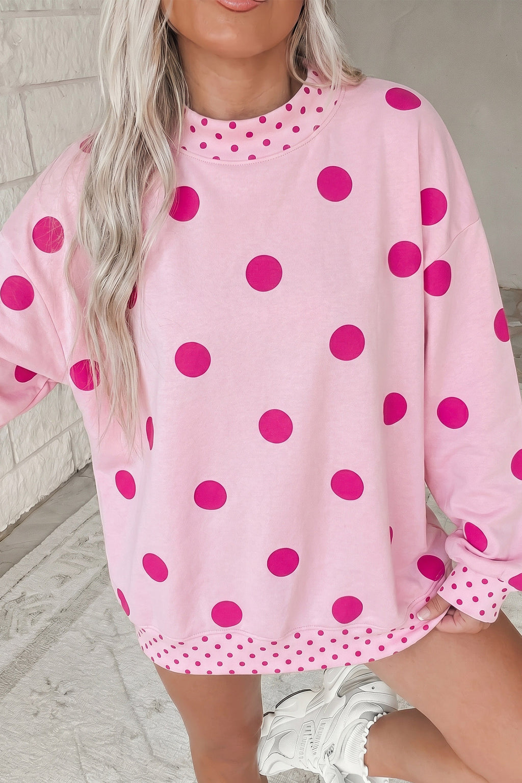 Polka Dot Contrast Trim Oversized Tunic