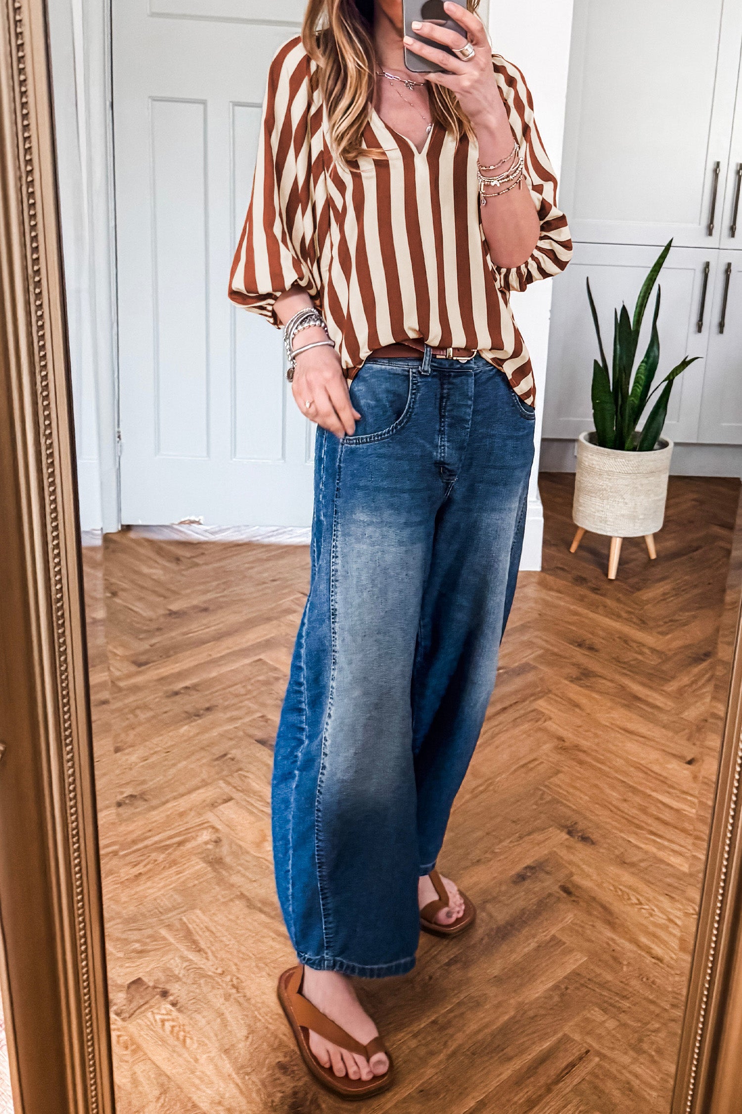 Mocha Stripe V-Neck Top