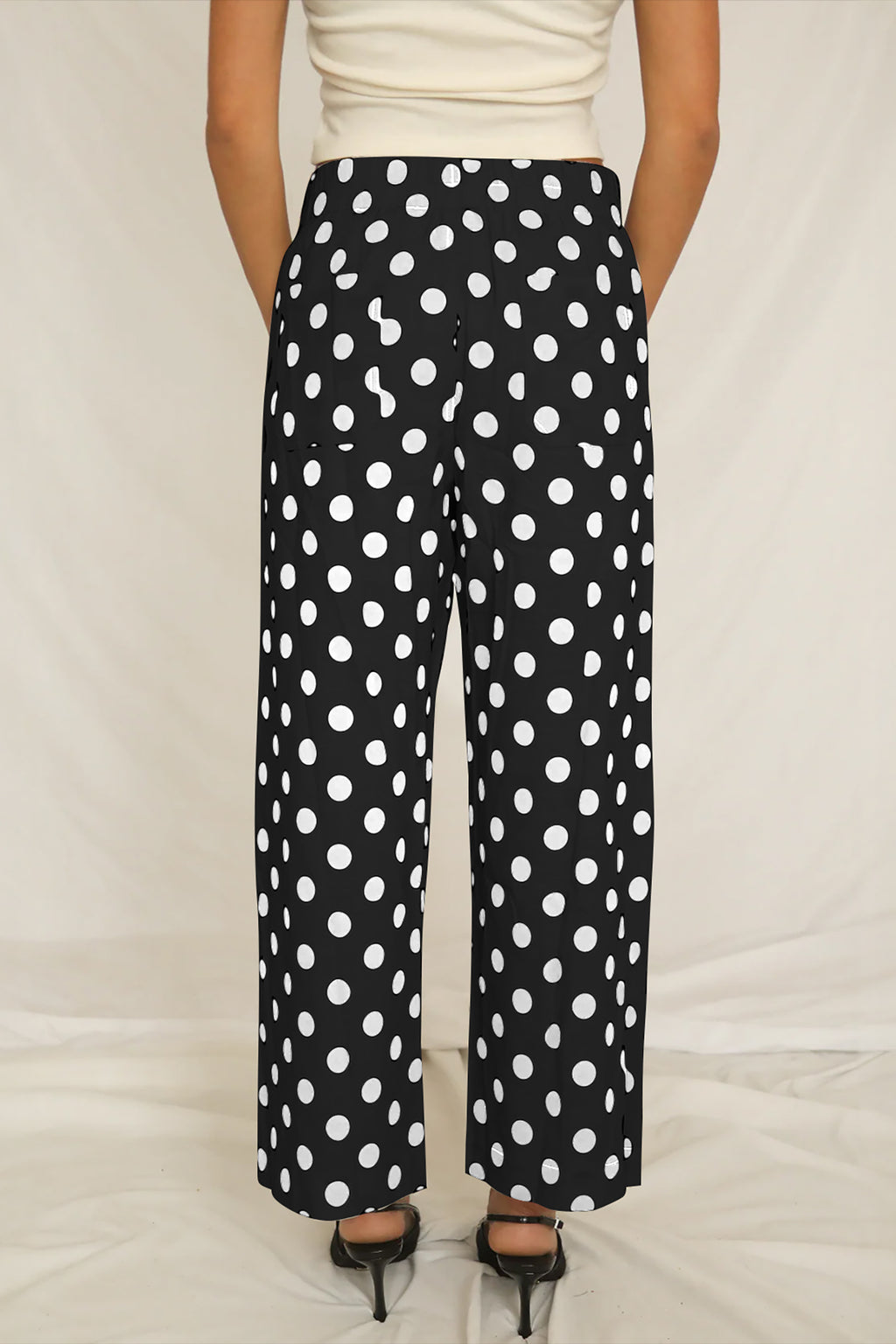 Polka Dot Print Straight Leg Pants