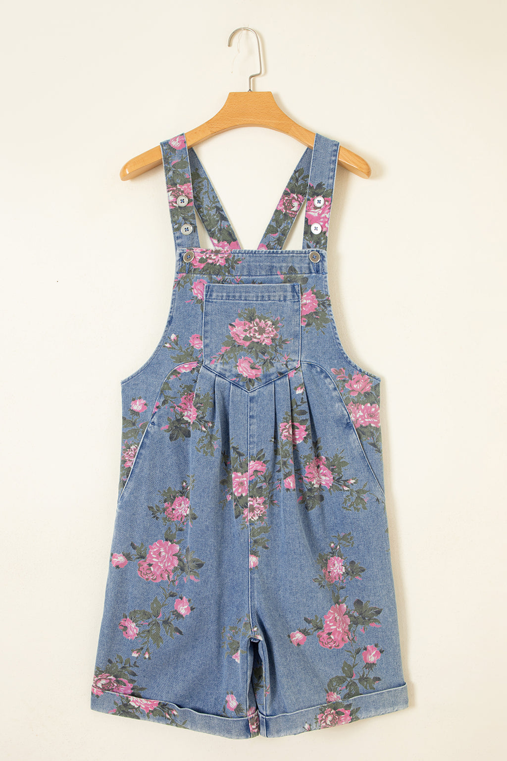 Floral Print Denim Shortalls