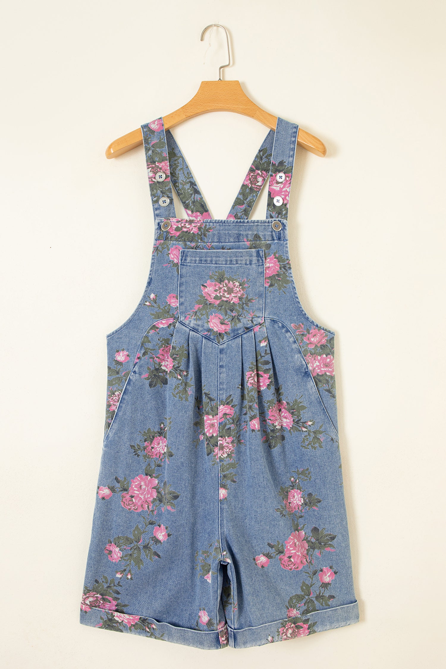 Floral Print Denim Shortalls