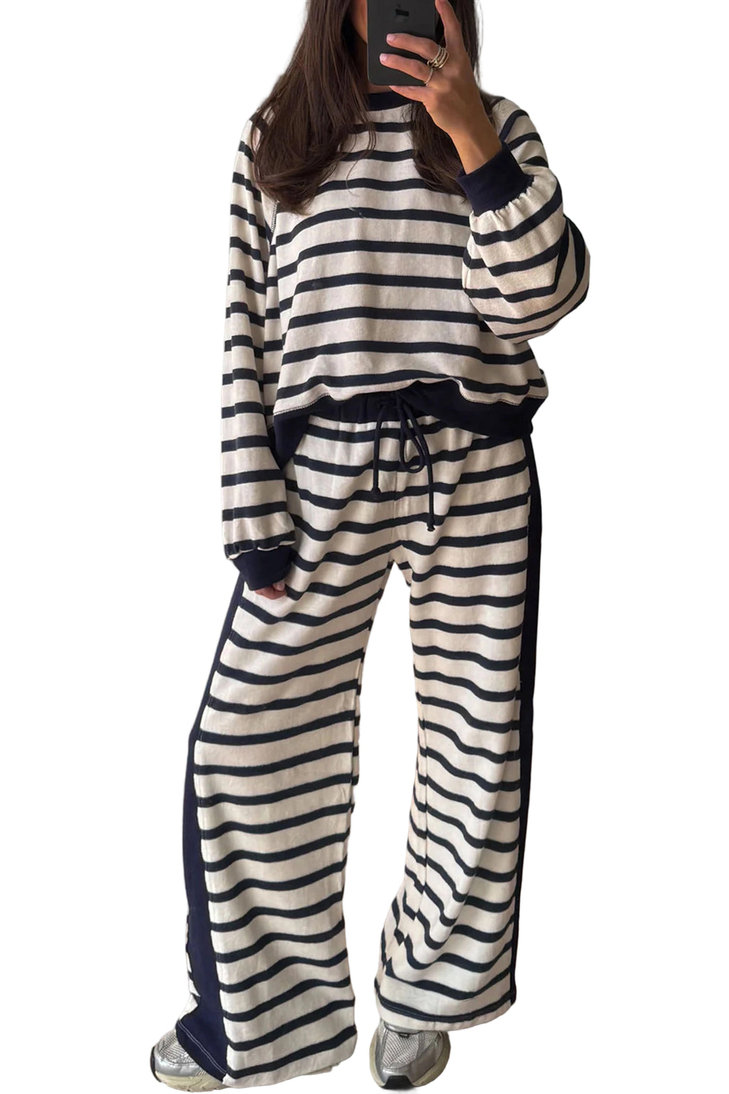Beige Stripe Cozy Two-Piece Set