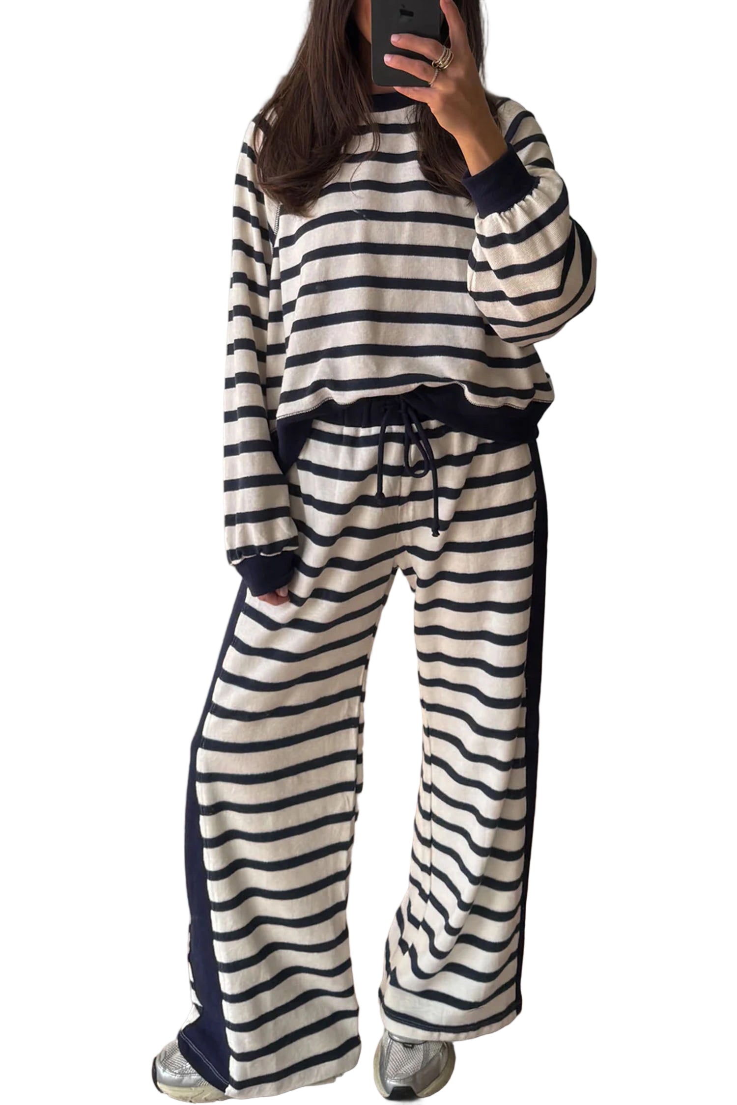 Beige Stripe Cozy Two-Piece Set