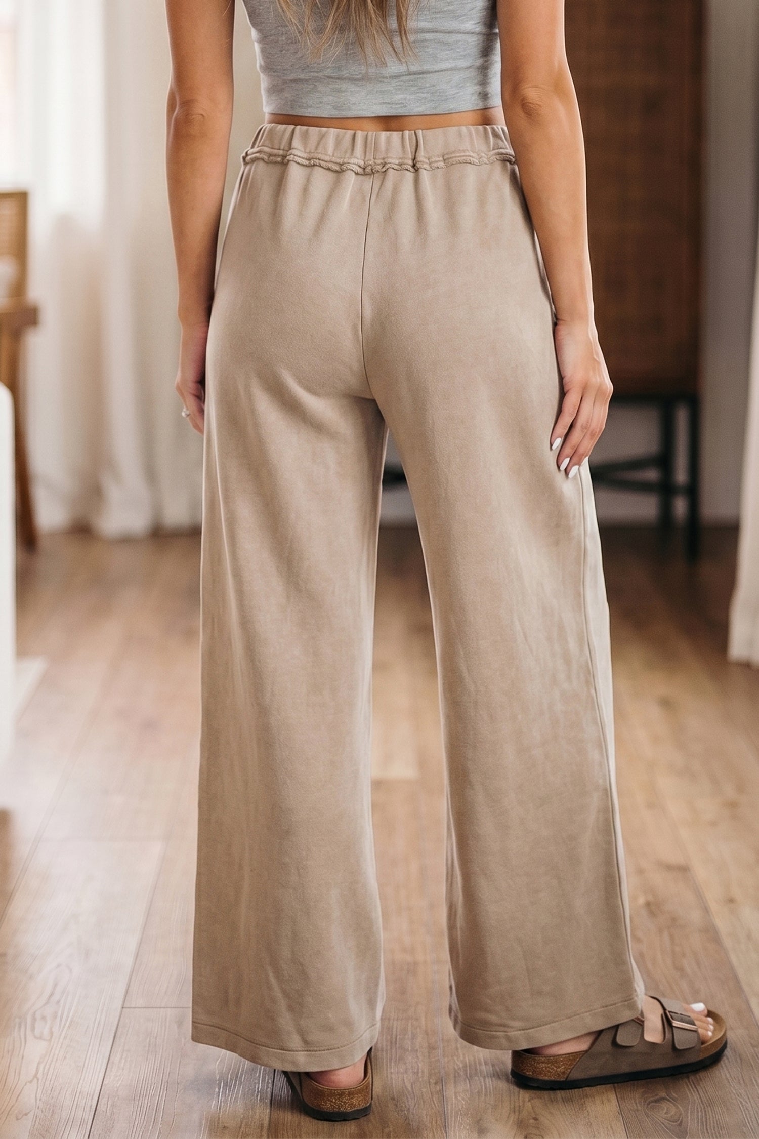 Mineral Wash Drawstring High Waist Wide Leg Western Pants
