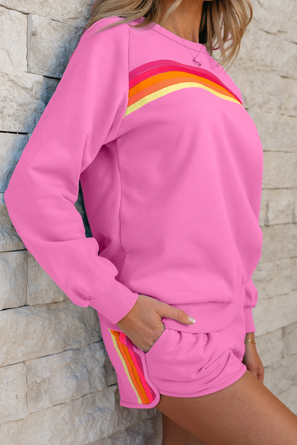 Beau Blue Accent Pullover and Shorts Two Piece Casual Set