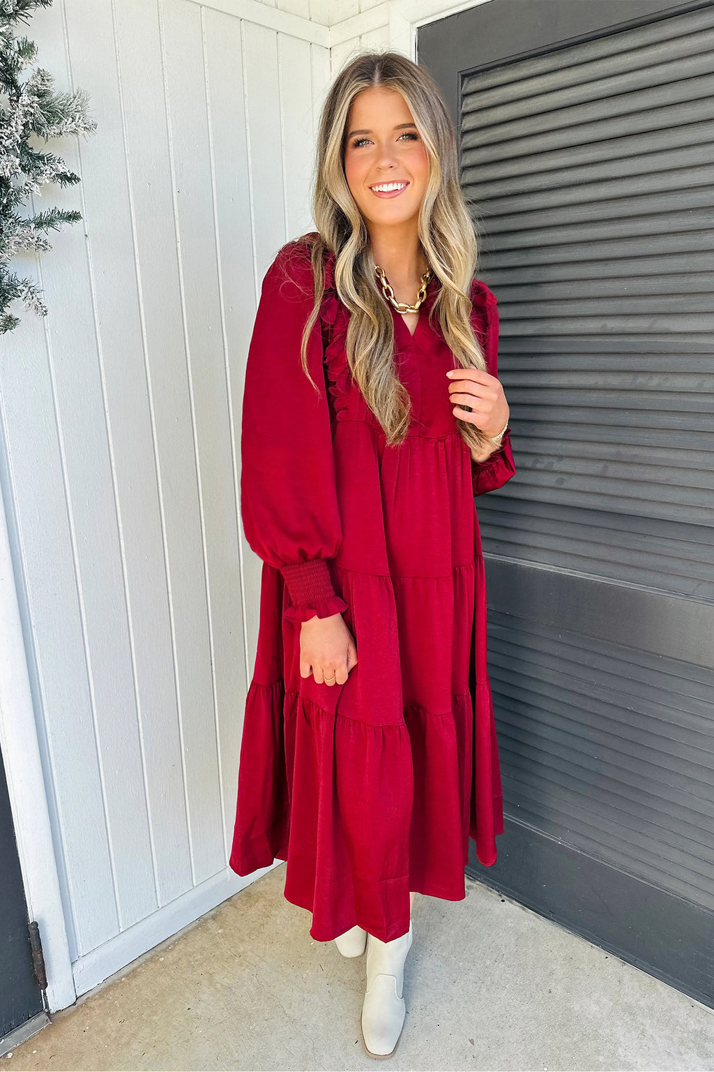 Ruby Ruffle Tiered Midi Dress