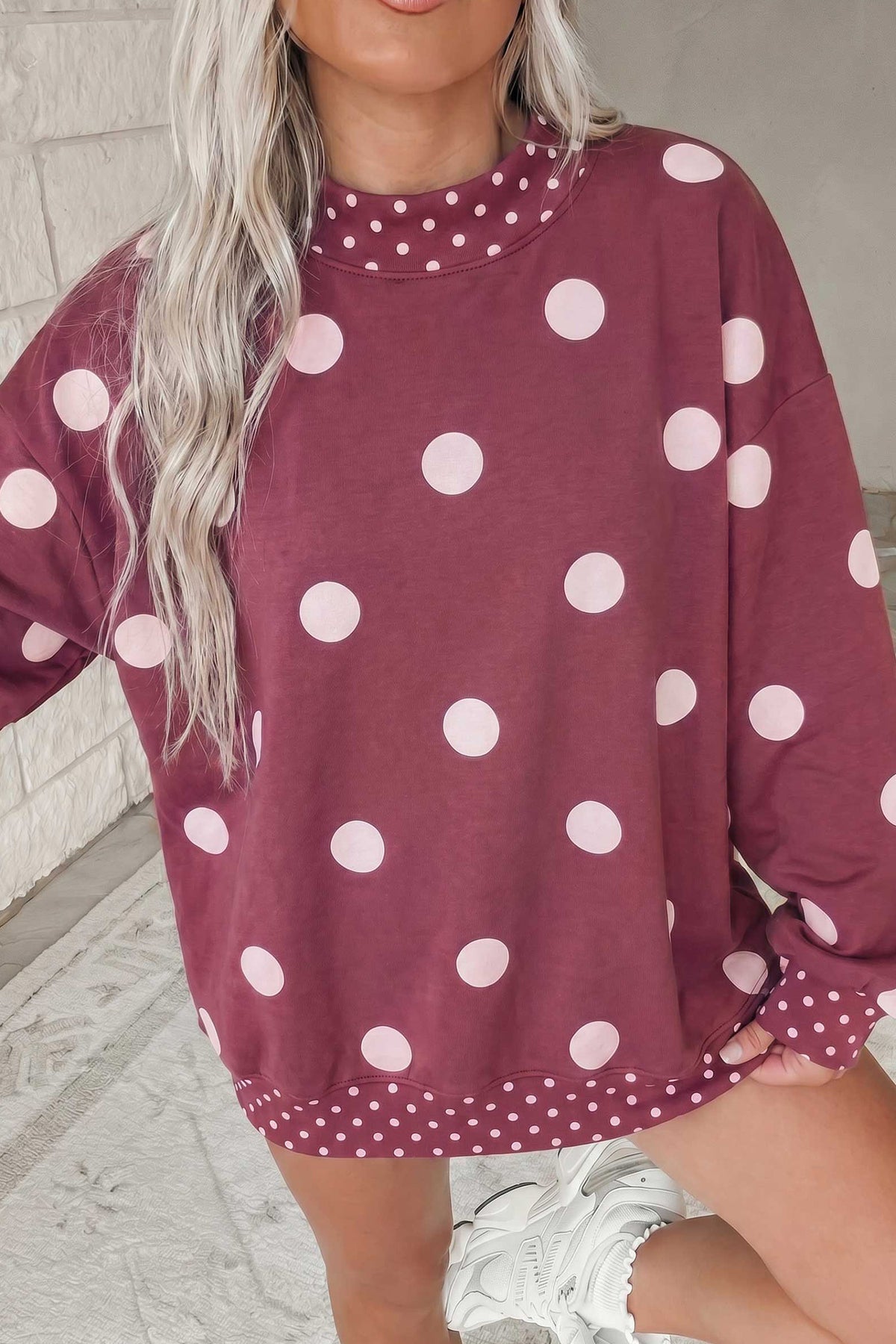 Polka Dot Contrast Trim Oversized Tunic
