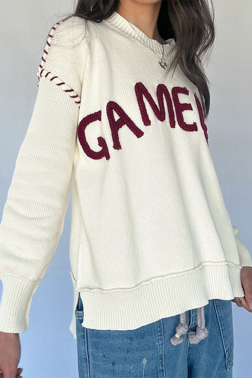Game Day Letter Print Pullover Sweater