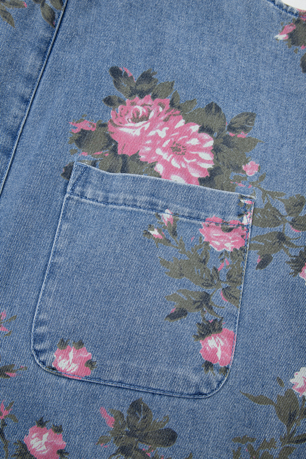 Floral Print Denim Shortalls
