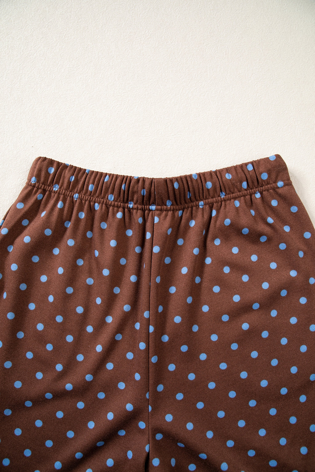 Blue Polka Dot Drawstring Wide Leg Long Sleeve Top Pant Set