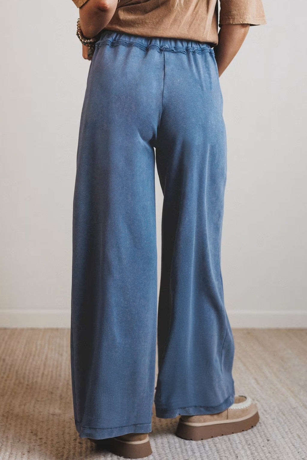 Mineral Wash Drawstring High Waist Wide Leg Western Pants