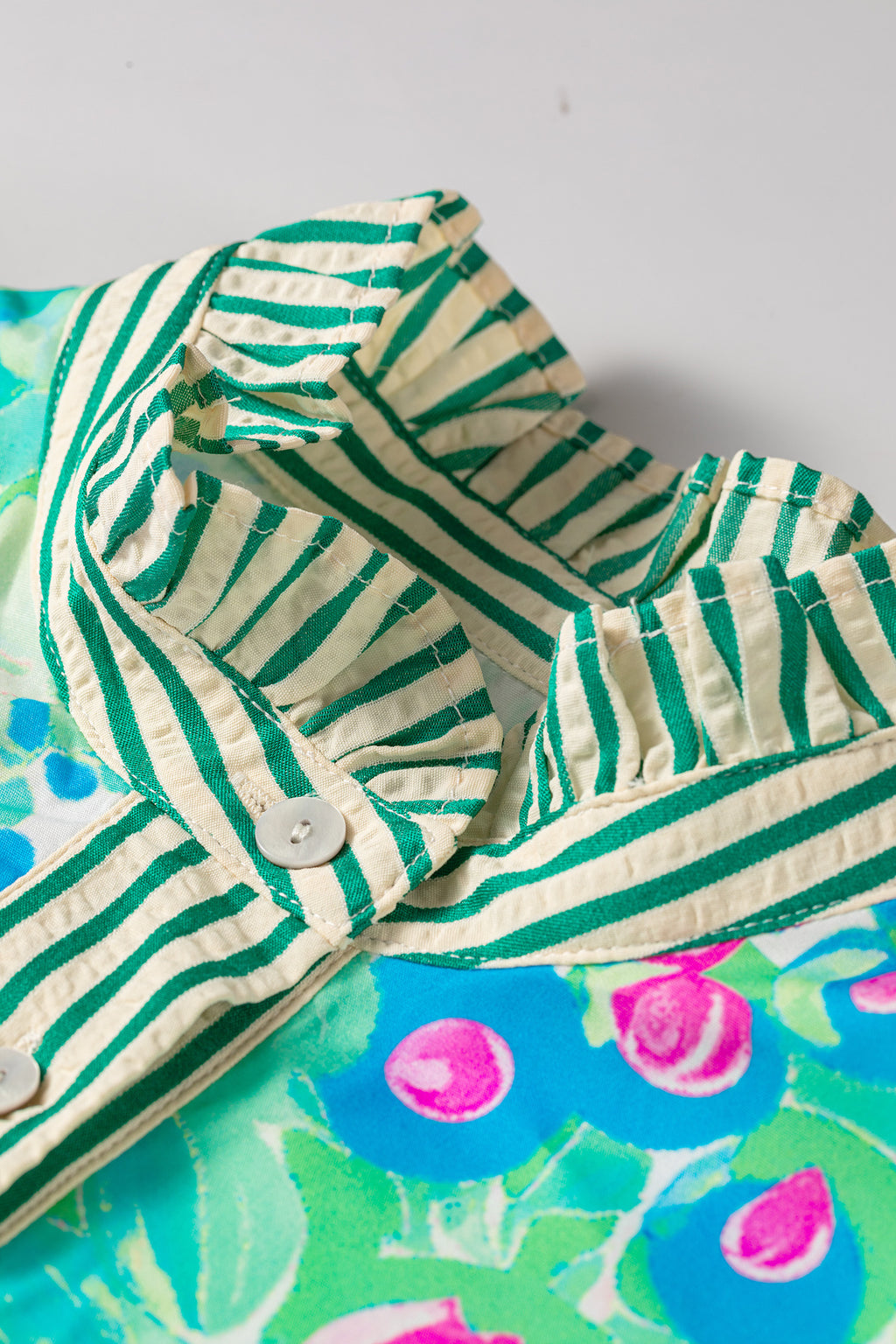 Floral Print Striped Trim Button Down Short Sleeve Dress