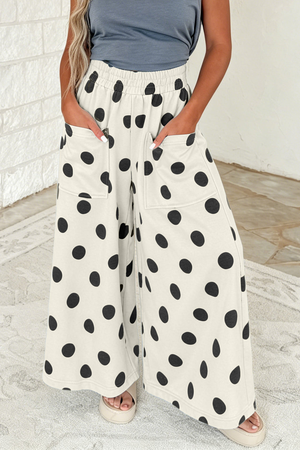 Polka Dot Wide Leg Elastic Waist Britches
