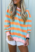 Orange Stripe Ruffle Trim Top