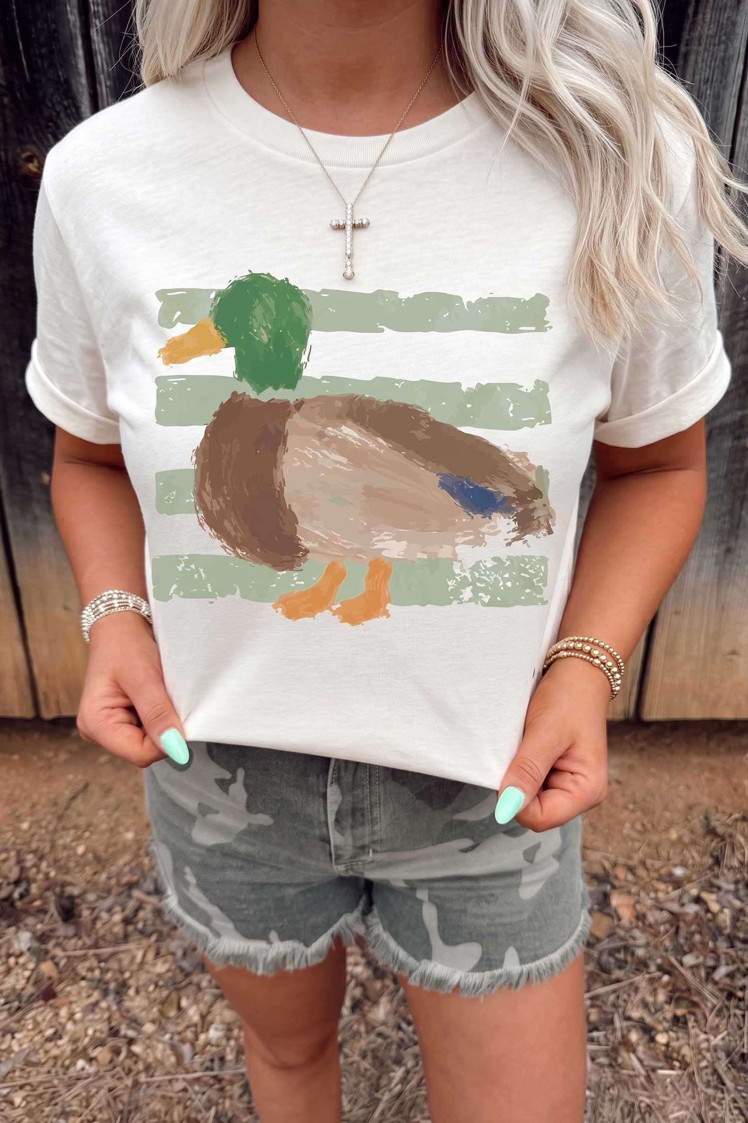 White Western Duck Graffiti Print T-Shirt